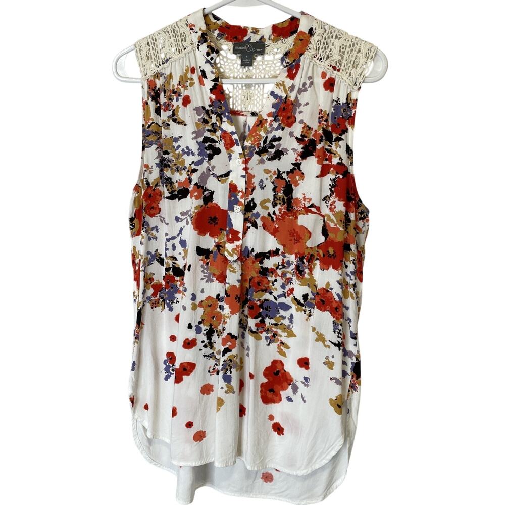 Market & Spruce Cassie Crochet V-neck Sleeveless Knit Top Floral - Size Small